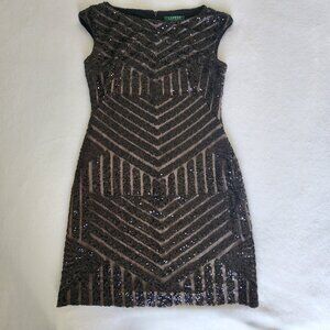 Lauren Ralph Lauren Sleeveless Black Sequin Cocktail Evening Dress 4P